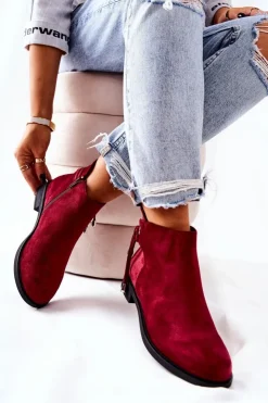 Sale Boto Botki Damskie Zamszowe Bordowe Numbero