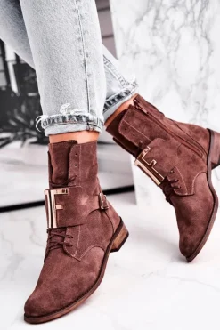 Damskie Boto Botki Damskie Zamszowe Brązowe Nicole 2591