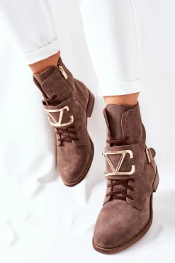 Online Boto Botki Damskie Zamszowe Brązowe Nicole 2676