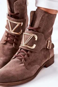 Online Boto Botki Damskie Zamszowe Brązowe Nicole 2676