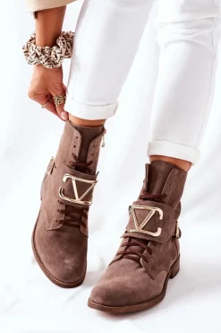 Online Boto Botki Damskie Zamszowe Brązowe Nicole 2676