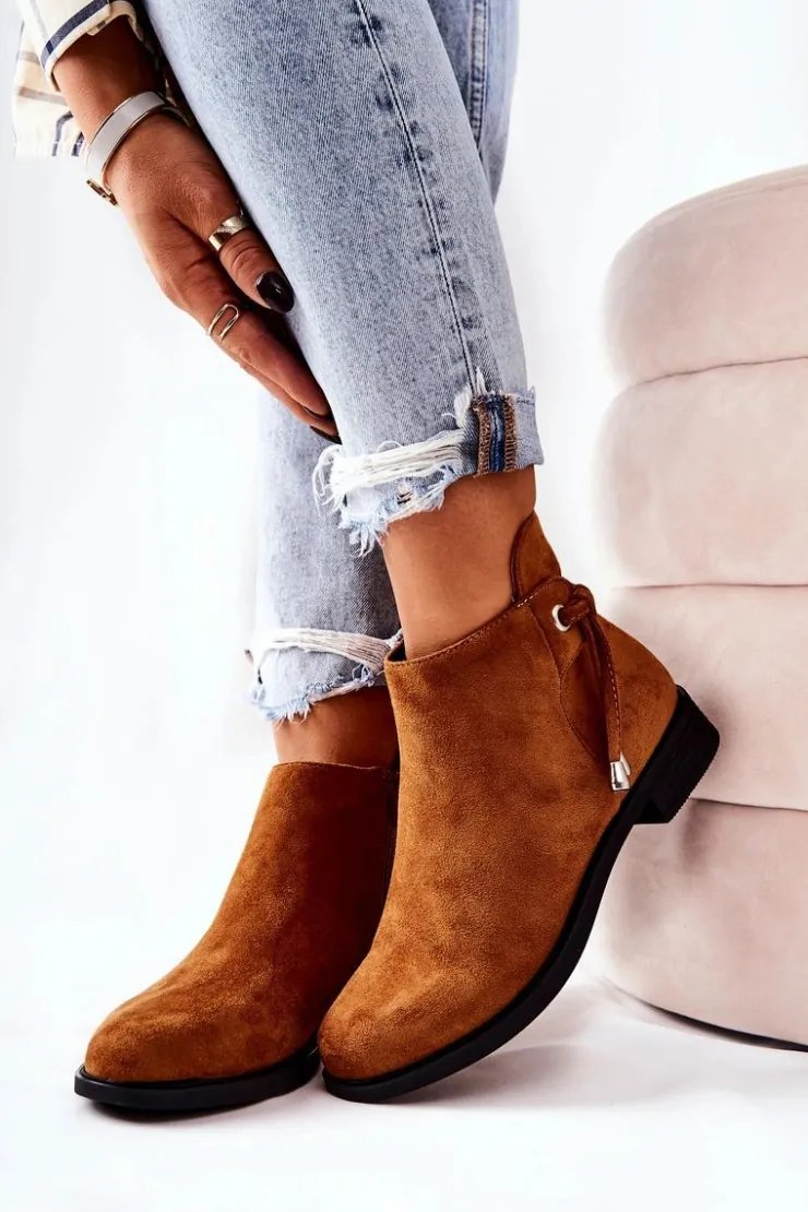 Boto Czarne Botki|Botki Zimowe Damskie*Botki Damskie Zamszowe Camel Numbero