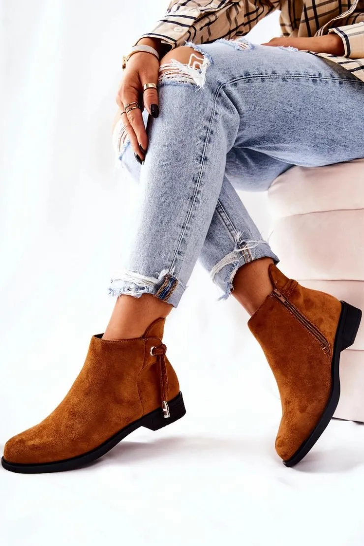 Boto Czarne Botki|Botki Zimowe Damskie*Botki Damskie Zamszowe Camel Numbero