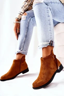 Boto Czarne Botki|Botki Zimowe Damskie*Botki Damskie Zamszowe Camel Numbero