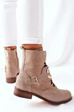 Damskie Boto Botki Damskie Zamszowe Cappuccino Nicole 2676