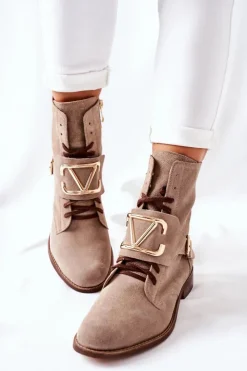 Damskie Boto Botki Damskie Zamszowe Cappuccino Nicole 2676