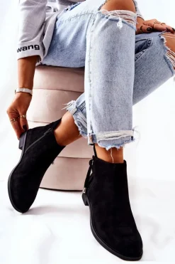 Discount Boto Botki Damskie Zamszowe Czarne Numbero