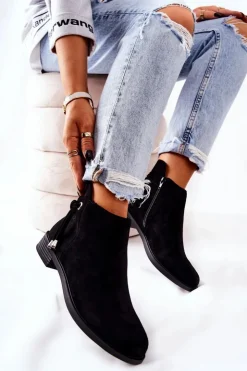 Discount Boto Botki Damskie Zamszowe Czarne Numbero