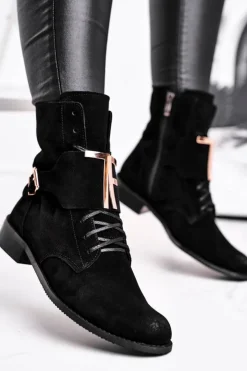 Boto Botki Sznurowane|Czarne Botki*Botki Damskie Zamszowe Czarne Nicole 2591