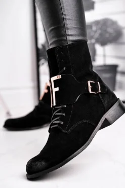 Boto Botki Sznurowane|Czarne Botki*Botki Damskie Zamszowe Czarne Nicole 2591