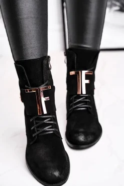 Boto Botki Sznurowane|Czarne Botki*Botki Damskie Zamszowe Czarne Nicole 2591