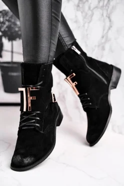 Boto Botki Sznurowane|Czarne Botki*Botki Damskie Zamszowe Czarne Nicole 2591