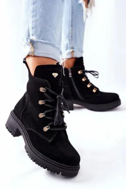 Boto Botki Sznurowane|Czarne Botki*Botki Damskie Zamszowe Czarne Nicole 2674