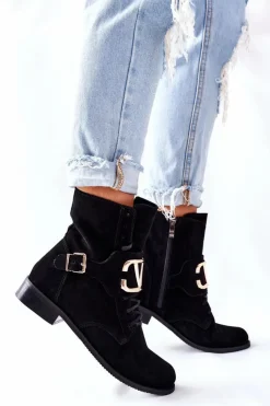 Boto Botki Sznurowane|Czarne Botki*Botki Damskie Zamszowe Czarne Nicole 2676