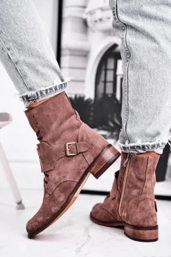 New Boto Botki Damskie Zamszowe Jasno Brązowe Nicole 2591