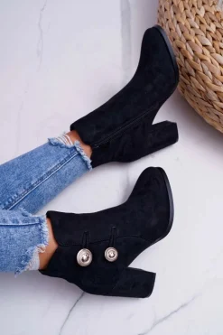 Online Damskie buty S.Barski Botki Damskie Zamszowe na Słupku Czarne Barski 73-2