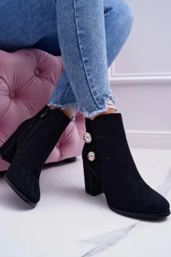 Online Damskie buty S.Barski Botki Damskie Zamszowe na Słupku Czarne Barski 73-2