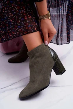 Damskie buty S.Barski Botki Na Słupku|Brązowe I Beżowe Botki*Botki Damskie Zamszowe Na Słupku Khaki Ferrous