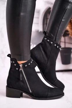 Damskie Laura Messi Botki Damskie Zamszowe Ocieplane Czarne 1879