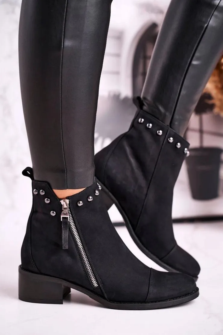 Damskie Laura Messi Botki Damskie Zamszowe Ocieplane Czarne 1879