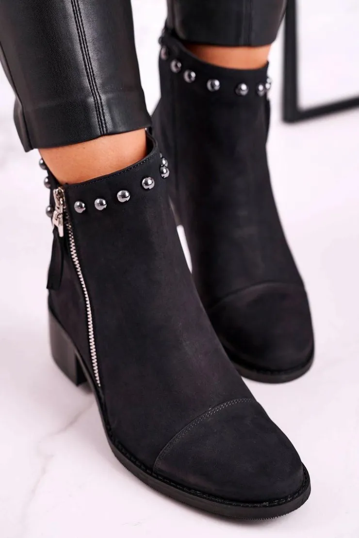 Damskie Laura Messi Botki Damskie Zamszowe Ocieplane Czarne 1879