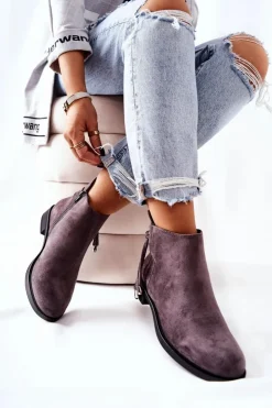 Damskie Boto Botki Damskie Zamszowe Szare Numbero