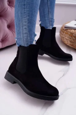 Discount Boto Botki Damskie Zamszowe Sztyblety Czarne 8BT35-0585