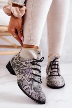 Best Maciejka Botki Damskie Zamszowe Trzewiki Wężowe 04744-03 Beżowe Beżowy