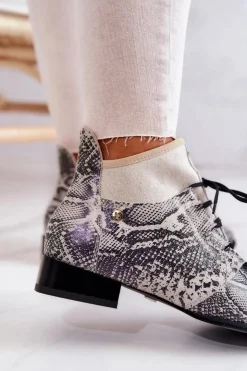 Best Maciejka Botki Damskie Zamszowe Trzewiki Wężowe 04744-03 Beżowe Beżowy