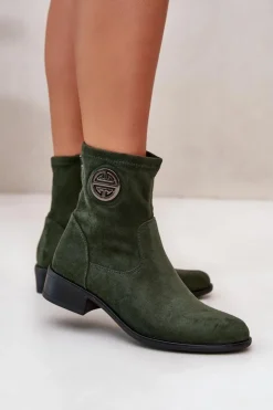Boto Botki Damskie Zapinane Na Zamek Z Ozdobnym Detalem Eko Zamszowe Zielone Lerioria Zielony