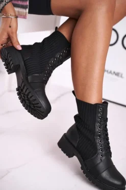 Damskie Boto Botki Damskie Ze Skarpetą Czarne Brielle