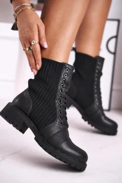 Damskie Boto Botki Damskie Ze Skarpetą Czarne Brielle