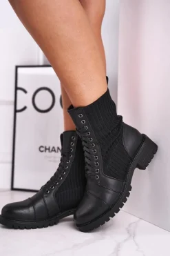 Damskie Boto Botki Damskie Ze Skarpetą Czarne Brielle