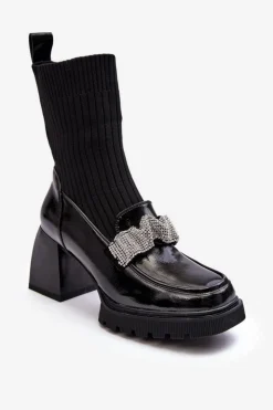 Damskie Damskie buty S.Barski Botki Damskie Ze Skarpetą Na Obcasie D&A MR870-41 Czarne