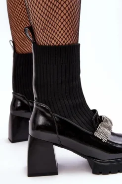 Damskie Damskie buty S.Barski Botki Damskie Ze Skarpetą Na Obcasie D&A MR870-41 Czarne