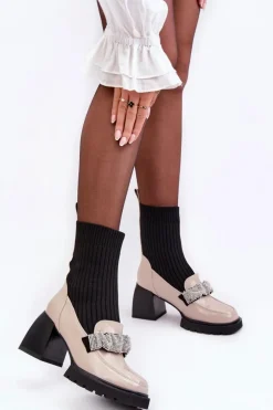 Damskie buty S.Barski Botki Ocieplane|Brązowe I Beżowe Botki*Botki Damskie Ze Skarpeta Na Obcasie Beżowe S.Barski MR870-41 Beżowy