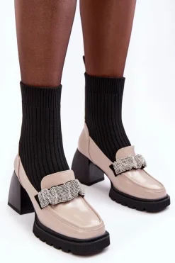 Damskie buty S.Barski Botki Ocieplane|Brązowe I Beżowe Botki*Botki Damskie Ze Skarpeta Na Obcasie Beżowe S.Barski MR870-41 Beżowy