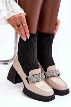 Damskie buty S.Barski Botki Ocieplane|Brązowe I Beżowe Botki*Botki Damskie Ze Skarpeta Na Obcasie Beżowe S.Barski MR870-41 Beżowy