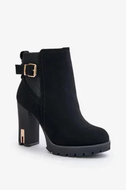 Boto Botki Na Słupku|Czarne Botki*Botki Damskie Ze Złotą Klamrą Na Słupku Ocieplane Czarne Erilanes