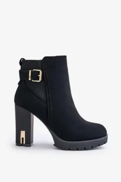 Boto Botki Na Słupku|Czarne Botki*Botki Damskie Ze Złotą Klamrą Na Słupku Ocieplane Czarne Erilanes