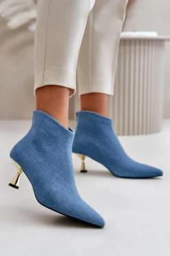 Damskie Boto Botki Jeansowe Damskie Na Szpilce Niebieskie Terlena