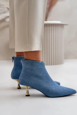 Damskie Boto Botki Jeansowe Damskie Na Szpilce Niebieskie Terlena
