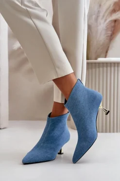 Damskie Boto Botki Jeansowe Damskie Na Szpilce Niebieskie Terlena