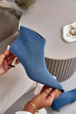 Damskie Boto Botki Jeansowe Damskie Na Szpilce Niebieskie Terlena