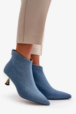 Damskie Boto Botki Jeansowe Damskie Na Szpilce Niebieskie Terlena