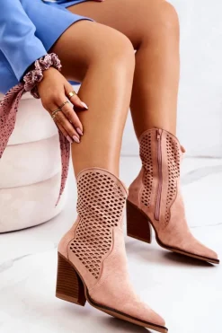 Discount Boto Botki Kowbojki Ażurowe Na Słupku Różowe Caroline