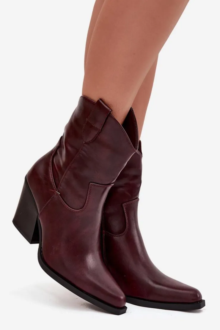 Hot Boto Botki Kowbojki Damskie Eko Skórzane Na Słupku Bordowe Morelia Czerwony