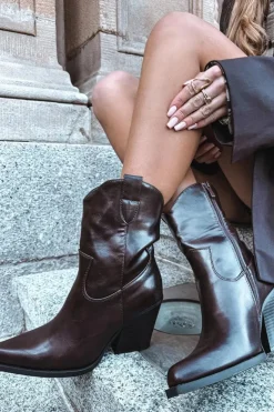 Damskie Boto Botki Kowbojki Damskie Eko Skórzane Na Słupku Czekoladowe Morelia