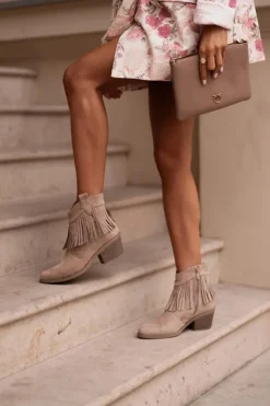 Damskie buty S.Barski Botki Skórzane|Botki Na Słupku*Botki Kowbojki Damskie Na Zamek Eko Zamszowe Beżowe S.Barski HY42-127