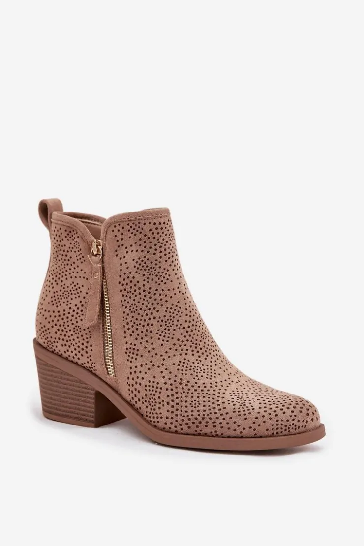 Hot Damskie buty S.Barski Botki Kowbojki Damskie Na Obcasie S.Barski HY52-538 Beżowe Beżowy